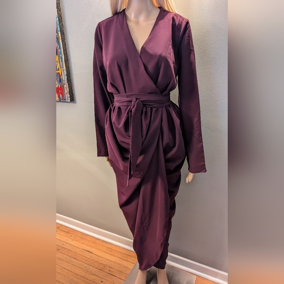 GRASSFIELDS Dress. Plum/Wine Burgundy UK 12/US 8 Wrap Tulip Feminine Holiday - Picture 1 of 10
